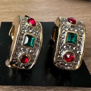Vintage Clip-On Gold Tone Multi Colored Rhinestones Women’a Earrings